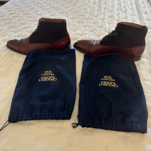 Crockett & Jones lace up suede and leather boots